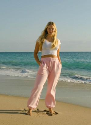 Women Pink Palm Puff Puff Sweatpants Sweatpants Pink | US HO625572M3