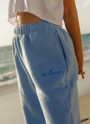 Women Pink Palm Puff Puff Sweatpants Sweatpants Blue | US QH384438R7