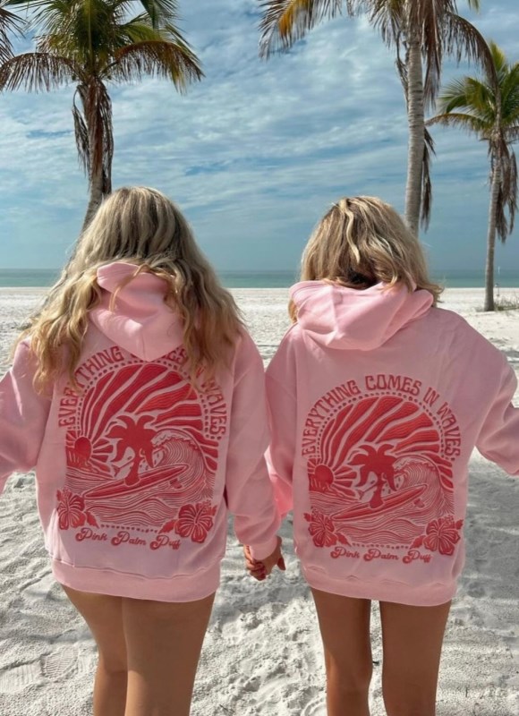 Women Pink Palm Puff Everything Comes Hoodies Pink | US WS282508I3