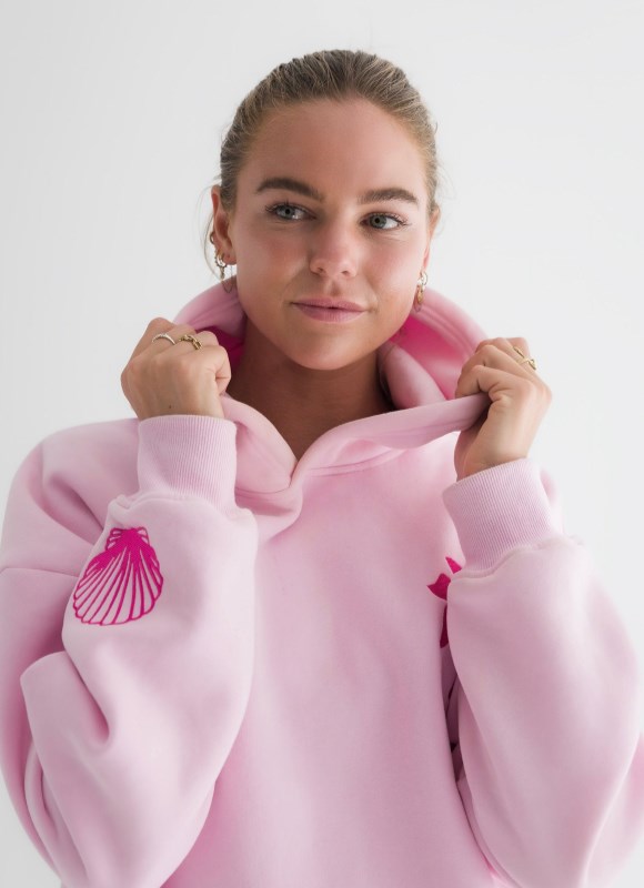 Women Pink Palm Puff Hawaii Hibiscus Hoodie Hoodies Blush | US TZ244154Y0