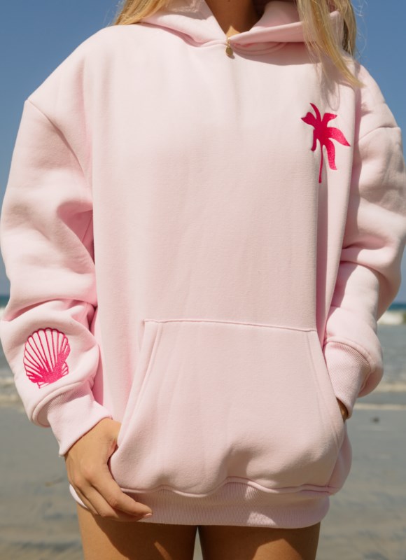 Women Pink Palm Puff Hawaii Hibiscus Hoodie Hoodies Blush | US TZ244154Y0